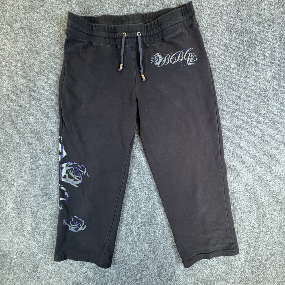 BCBG Max Azria Capri Pants Womens Medium Black Rhinestone Rise Straight Leg‎